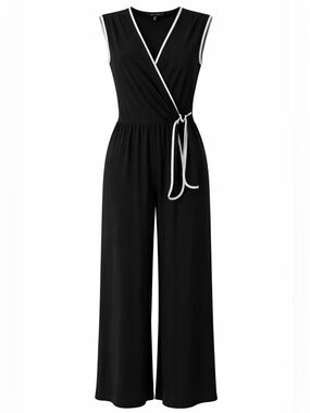 Tahari Black wide leg Jumpsuit with cross tie front size small